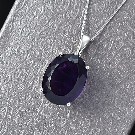 D'Joy African Amethyst Pendant with Chain (Size 20) in Rhodium Overlay Sterling Silver 40.69 Ct, Silver Wt. 5.32 Gms.