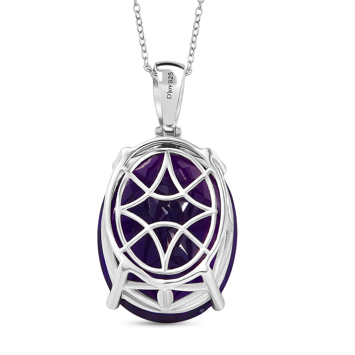 D'Joy African Amethyst Pendant with Chain (Size 20) in Rhodium Overlay Sterling Silver 40.69 Ct, Silver Wt. 5.32 Gms.