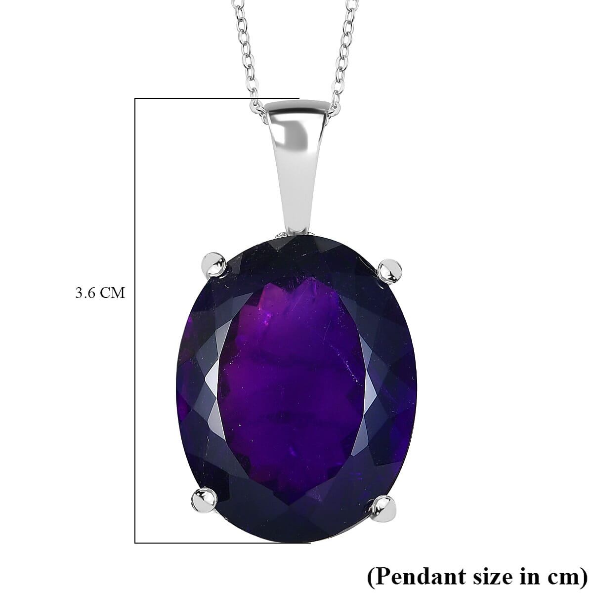 D'Joy African Amethyst Pendant with Chain (Size 20) in Rhodium Overlay Sterling Silver 40.69 Ct, Silver Wt. 5.32 Gms.