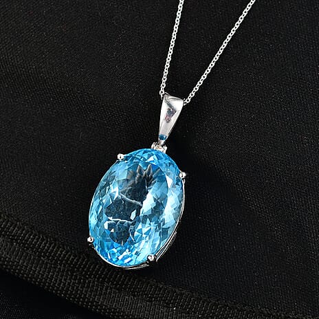 D'Joy Skyblue Topaz Pendant with Chain (Size 20) in Rhodium Overlay Sterling Silver 44.05 Ct.