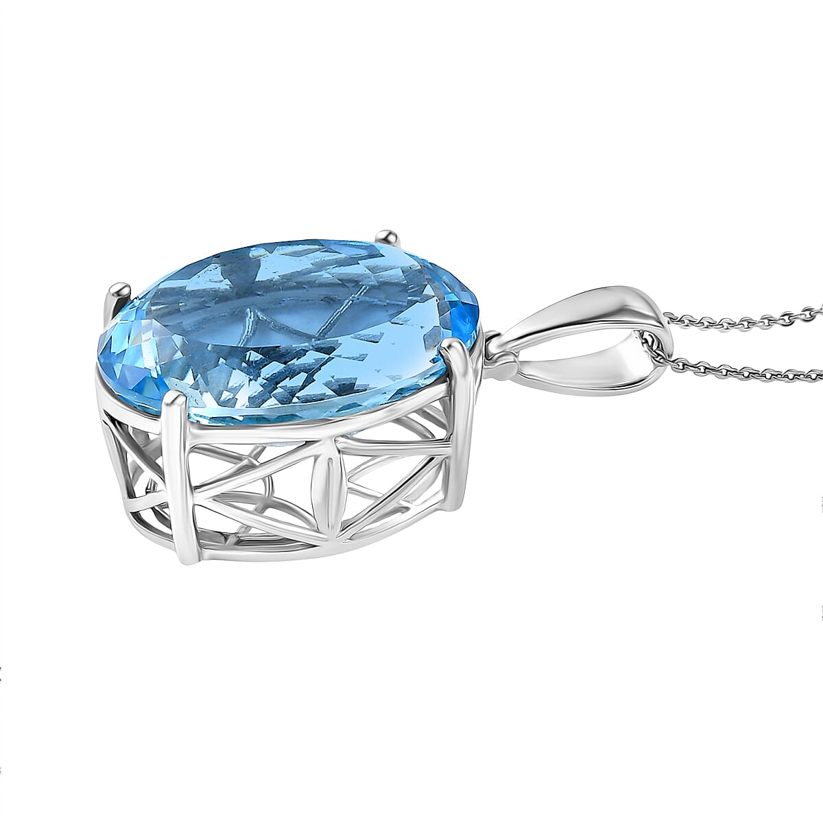 D'Joy Skyblue Topaz Pendant with Chain (Size 20) in Rhodium Overlay Sterling Silver 44.05 Ct.