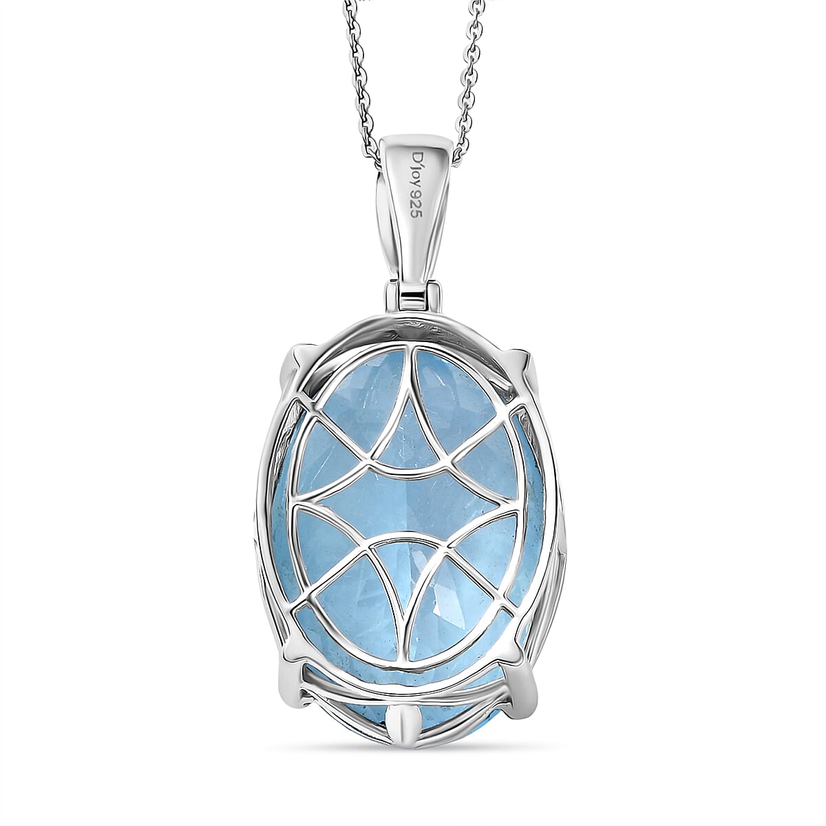 D'Joy Skyblue Topaz Pendant with Chain (Size 20) in Rhodium Overlay Sterling Silver 44.05 Ct.