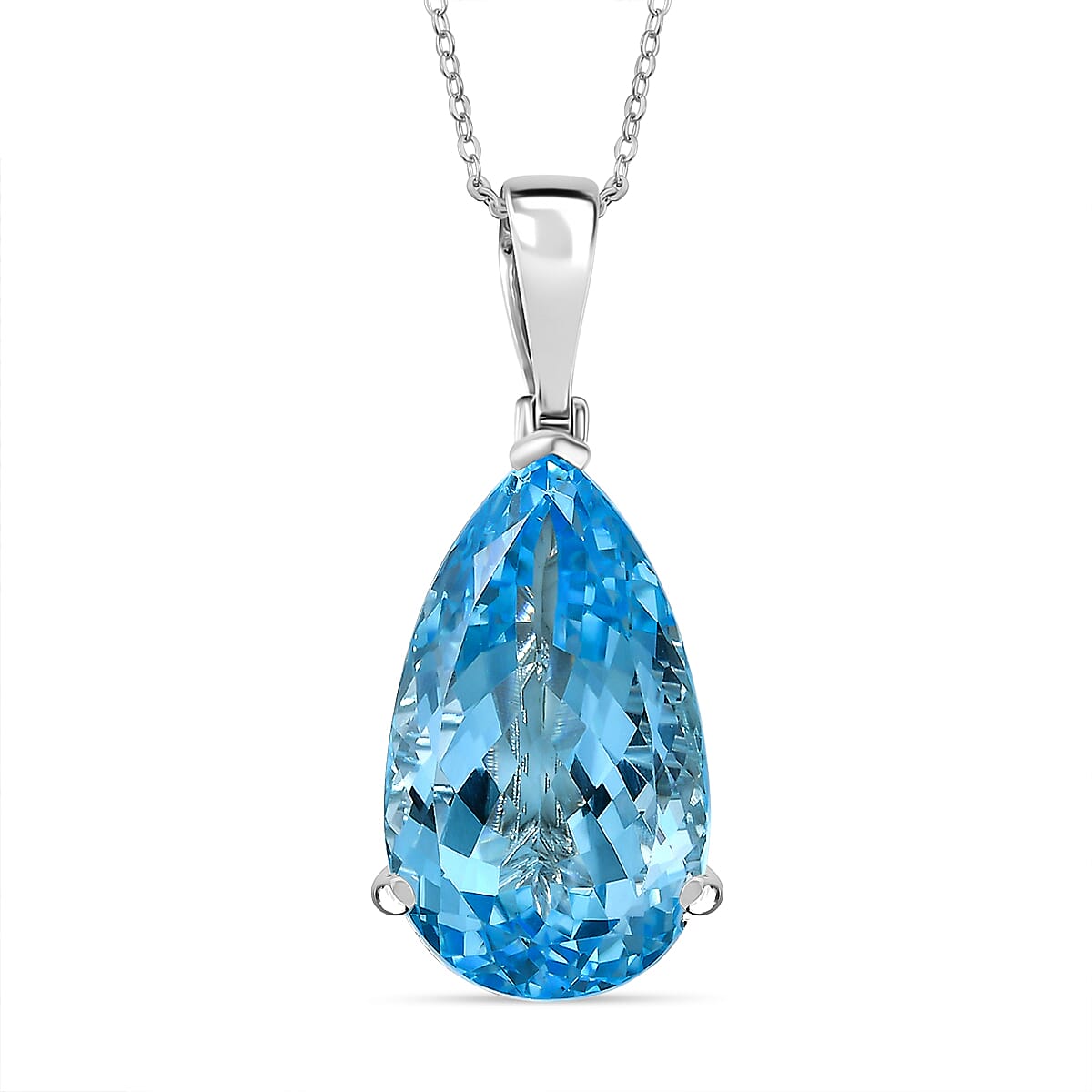 D'Joy Skyblue Topaz Pendant with Chain (Size 20) in Rhodium Overlay Sterling Silver 50.32 Ct.