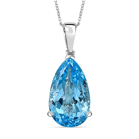 D'Joy Skyblue Topaz Pendant with Chain (Size 20) in Rhodium Overlay Sterling Silver 50.32 Ct.