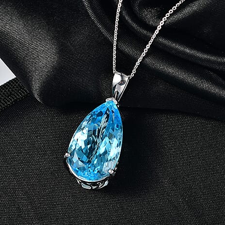 D'Joy Skyblue Topaz Pendant with Chain (Size 20) in Rhodium Overlay Sterling Silver 50.32 Ct.