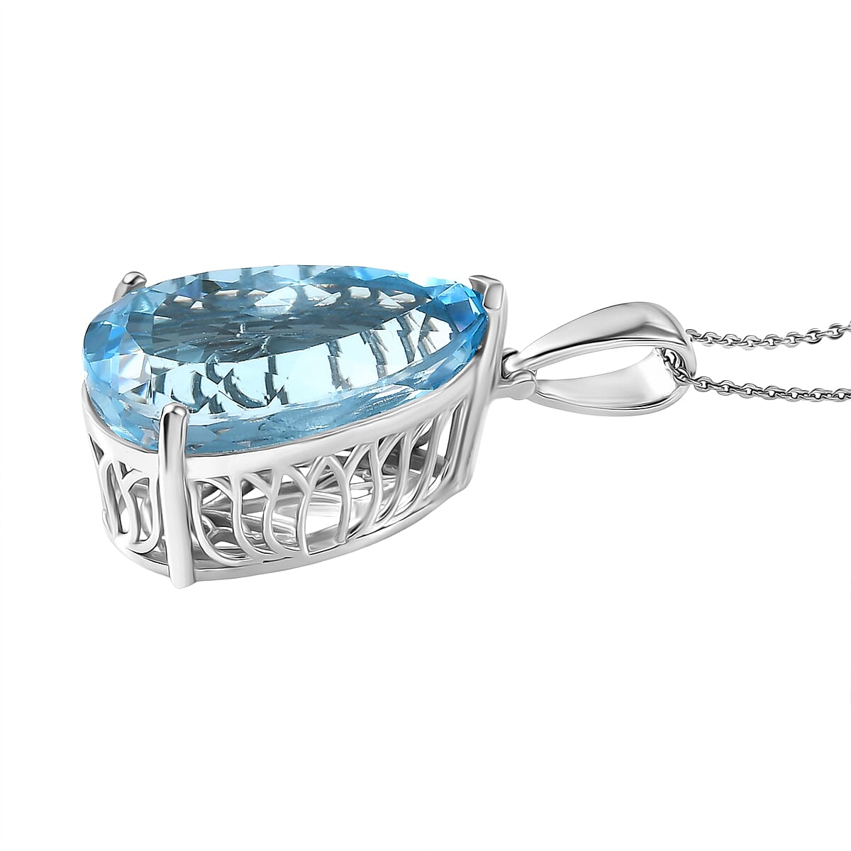 D'Joy Skyblue Topaz Pendant with Chain (Size 20) in Rhodium Overlay Sterling Silver 50.32 Ct.