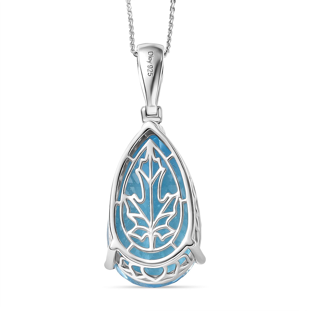 D'Joy Skyblue Topaz Pendant with Chain (Size 20) in Rhodium Overlay Sterling Silver 50.32 Ct.