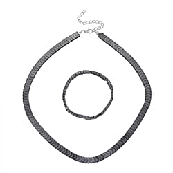 2 Piece Set -  Hematite Stone Strechable Bracelet (Size - 7.5) and Necklace (Size 19.25 - 2 Ext) in SIlver Tone 303.50 Ct.