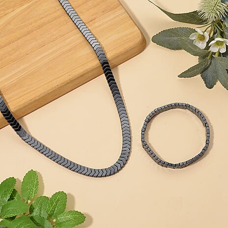 2 Piece Set -  Hematite Stone Bracelet and Fancy Necklace 303.50ct  303.500  Ct.