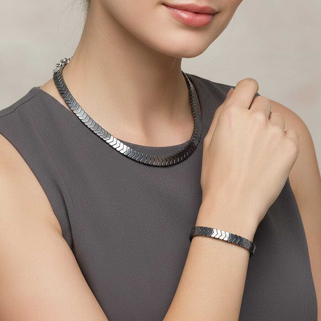 2 Piece Set -  Hematite Stone Bracelet and Fancy Necklace 303.50ct  303.500  Ct.