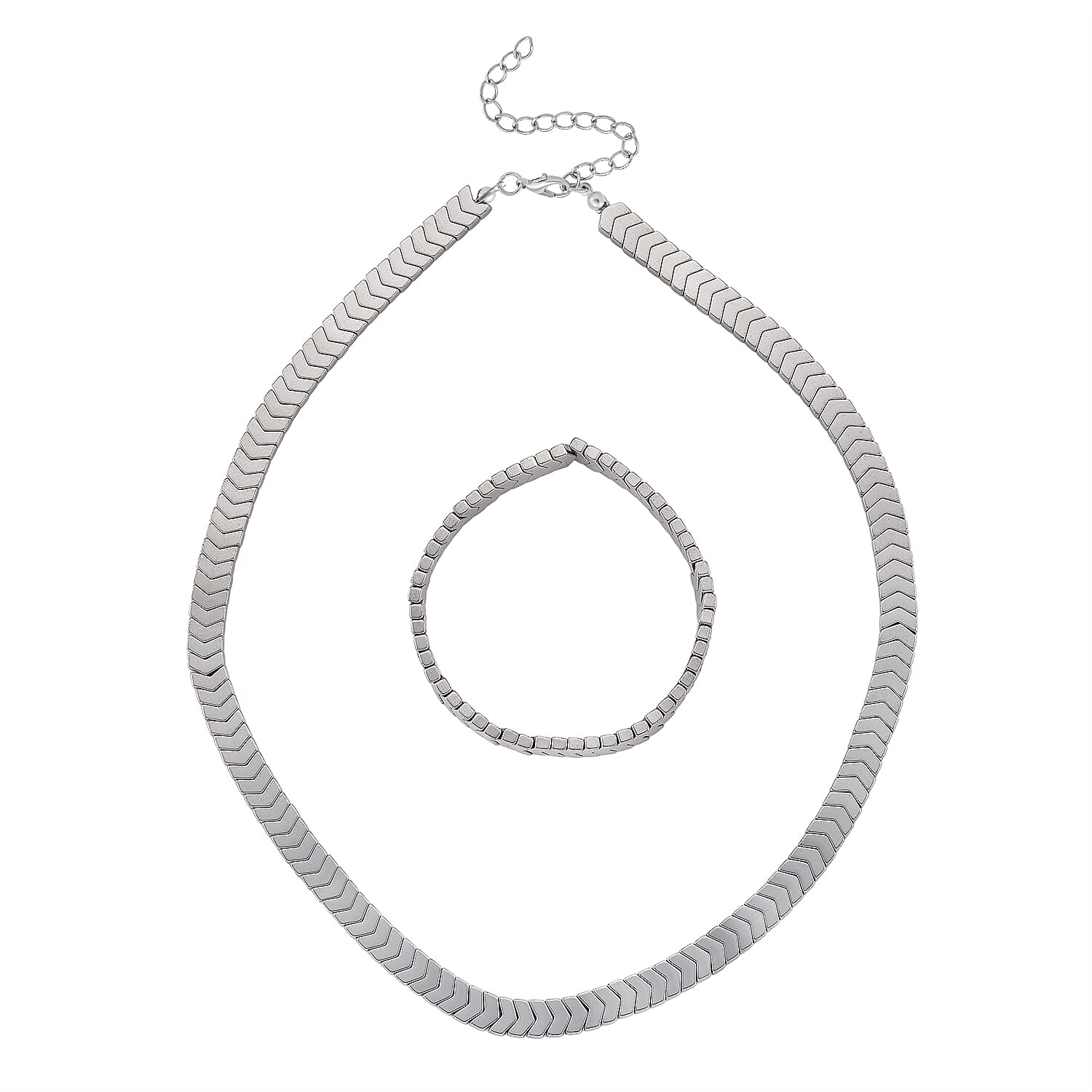 2 Piece Set -  Silver Plated Hematite Stone Bracelet and Fancy Necklace 303.50ct  303.500  Ct.