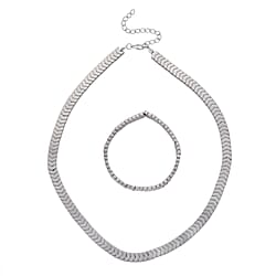 2 Piece Set -  Hematite Stone Strechable Bracelet (Size - 7.5) and Necklace (Size 19.25 - 2 Ext) in SIlver Tone 303.50 Ct.