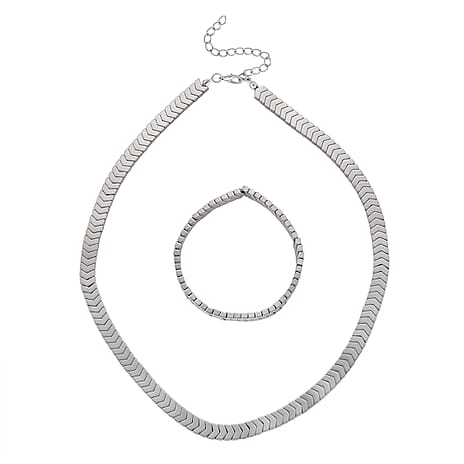 2 Piece Set -  Silver Plated Hematite Stone Bracelet and Fancy Necklace 303.50ct  303.500  Ct.