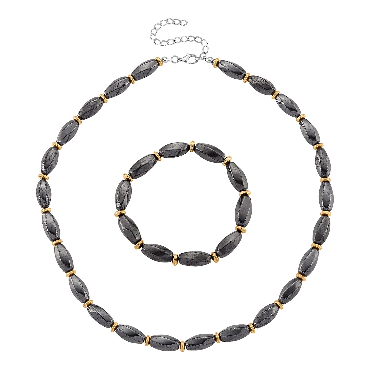 2 Piece Set -  Hematite Fancy Necklace and Fancy Bracelet 494.00ct  494.000  Ct.