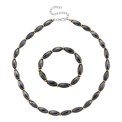 2 Piece Set -  Hematite Necklace (Size - 19-2 Ext) and Strechable Bracelet (Size - 7.5) in Two Tone 494.00 Ct.