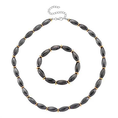 2 Piece Set -  Hematite Fancy Necklace and Fancy Bracelet 494.00ct  494.000  Ct.