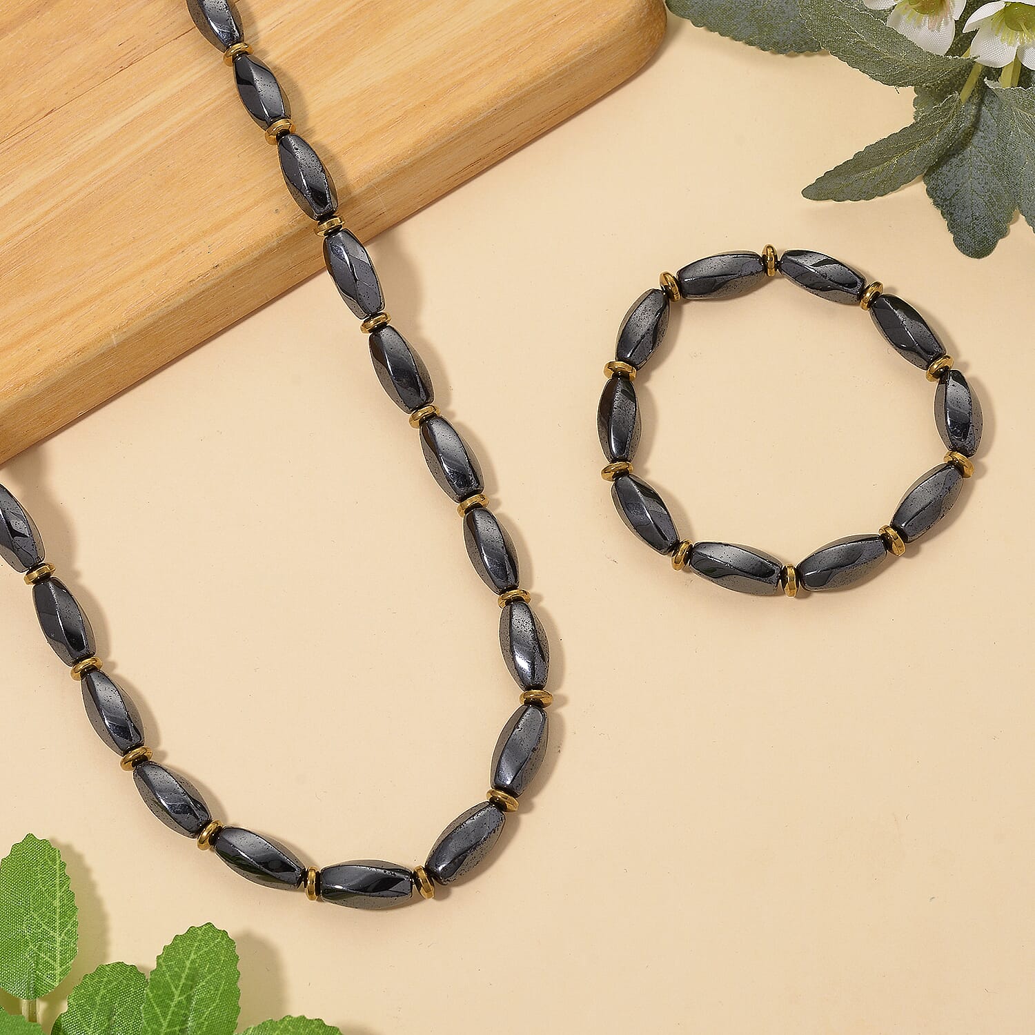 2 Piece Set -  Hematite Fancy Necklace and Fancy Bracelet 494.00ct  494.000  Ct.