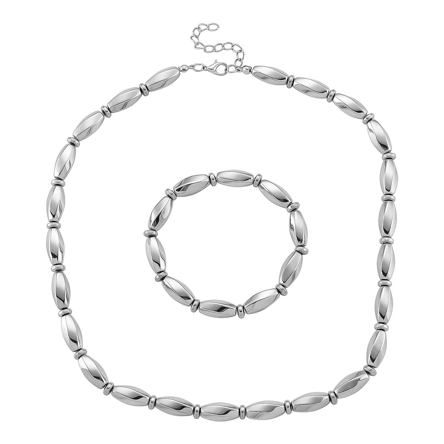 2 Piece Set -  Hematite Fancy Necklace and Fancy Bracelet 494.00ct  494.000  Ct.