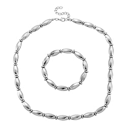 2 Piece Set -  Hematite Necklace (Size - 19-2 Ext) and Strechable Bracelet (Size - 7.5) in Two Tone 494.00 Ct.