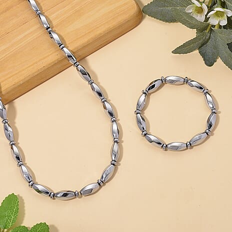 2 Piece Set -  Hematite Fancy Necklace and Fancy Bracelet 494.00ct  494.000  Ct.