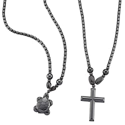 Set of 2 - Silver Plated Hematite Cross and Turtle Necklace (Size - 25) 448.50 Ct.