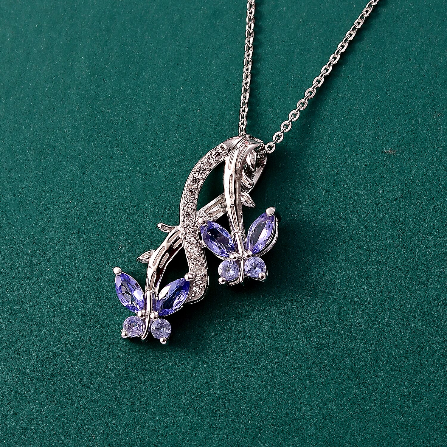 GP - Italian Garden Collection - Tanzanite, White Zircon & Blue Sapphire Pendant with Chain (Size 20) in Rhodium Overlay Sterling Silver 1.01 Ct.