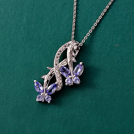 GP - Italian Garden Collection - Tanzanite, White Zircon & Blue Sapphire Pendant with Chain (Size 20) in Rhodium Overlay Sterling Silver 1.01 Ct.