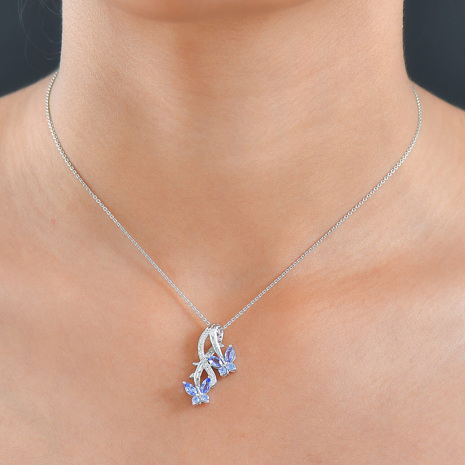 GP - Italian Garden Collection - Tanzanite, White Zircon & Blue Sapphire Pendant with Chain (Size 20) in Rhodium Overlay Sterling Silver 1.01 Ct.