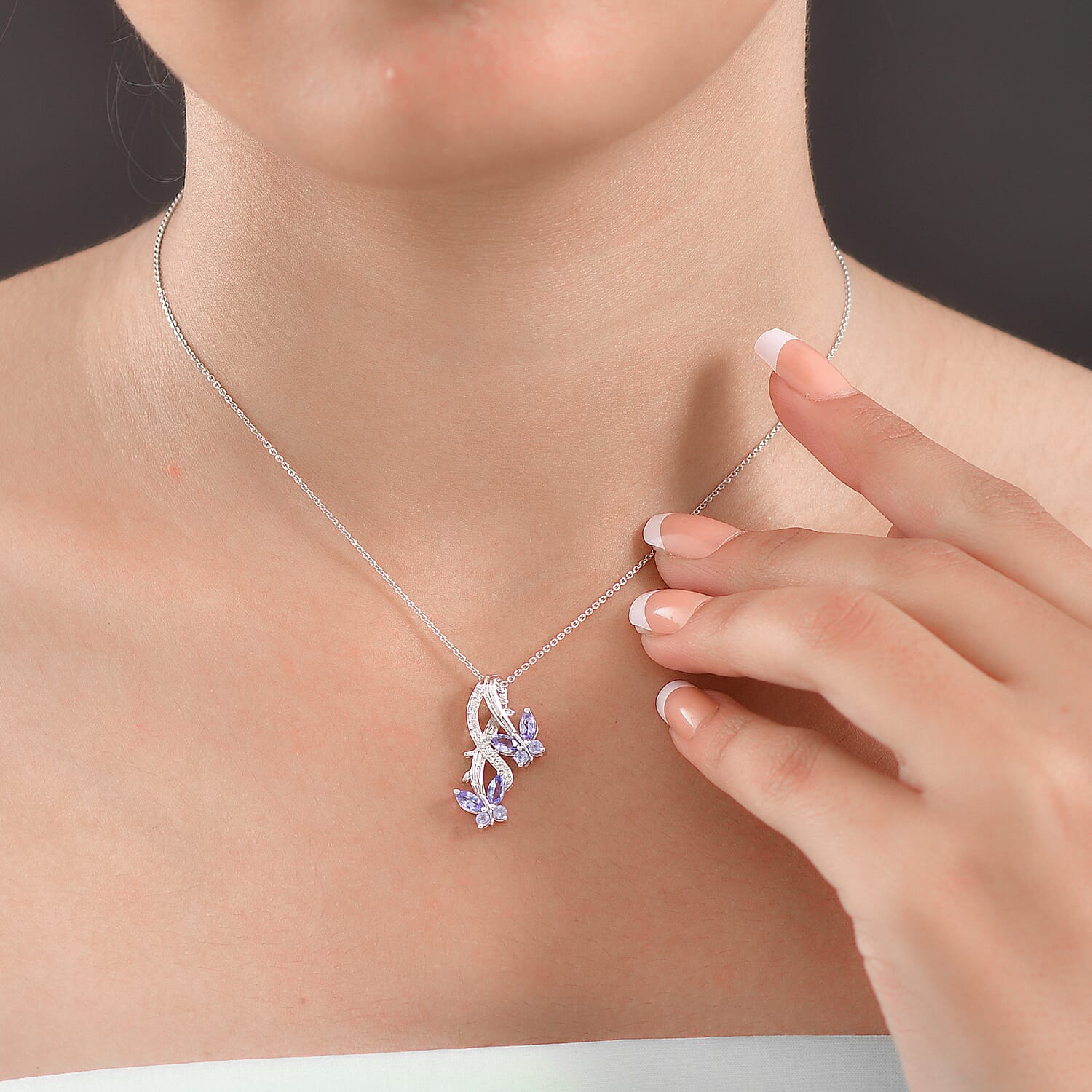 GP - Italian Garden Collection - Tanzanite, White Zircon & Blue Sapphire Pendant with Chain (Size 20) in Rhodium Overlay Sterling Silver 1.01 Ct.