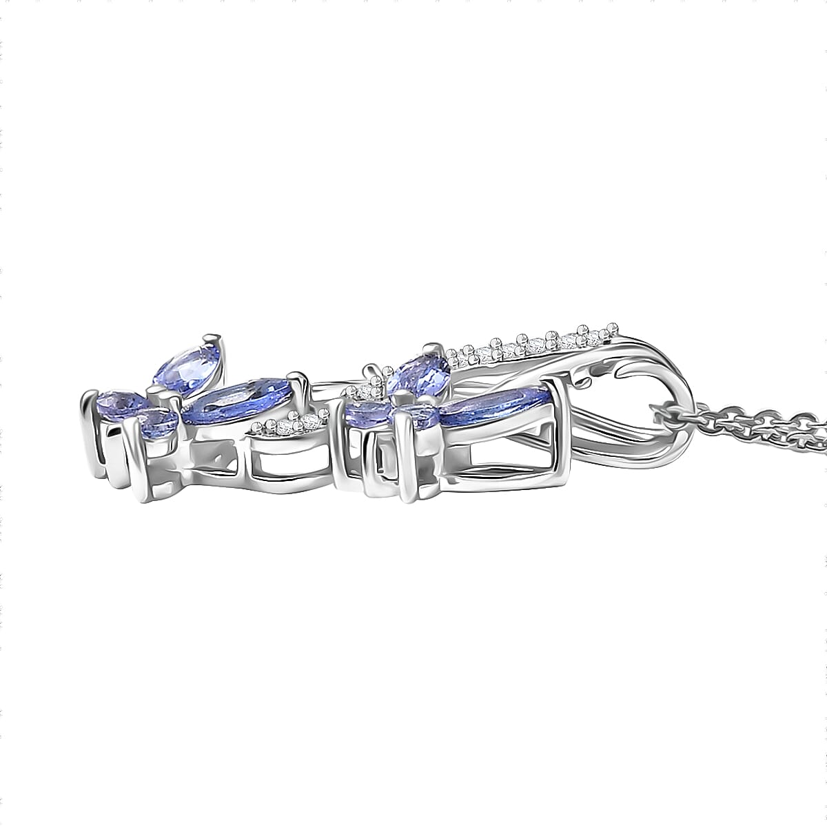 GP - Italian Garden Collection - Tanzanite, White Zircon & Blue Sapphire Pendant with Chain (Size 20) in Rhodium Overlay Sterling Silver 1.01 Ct.