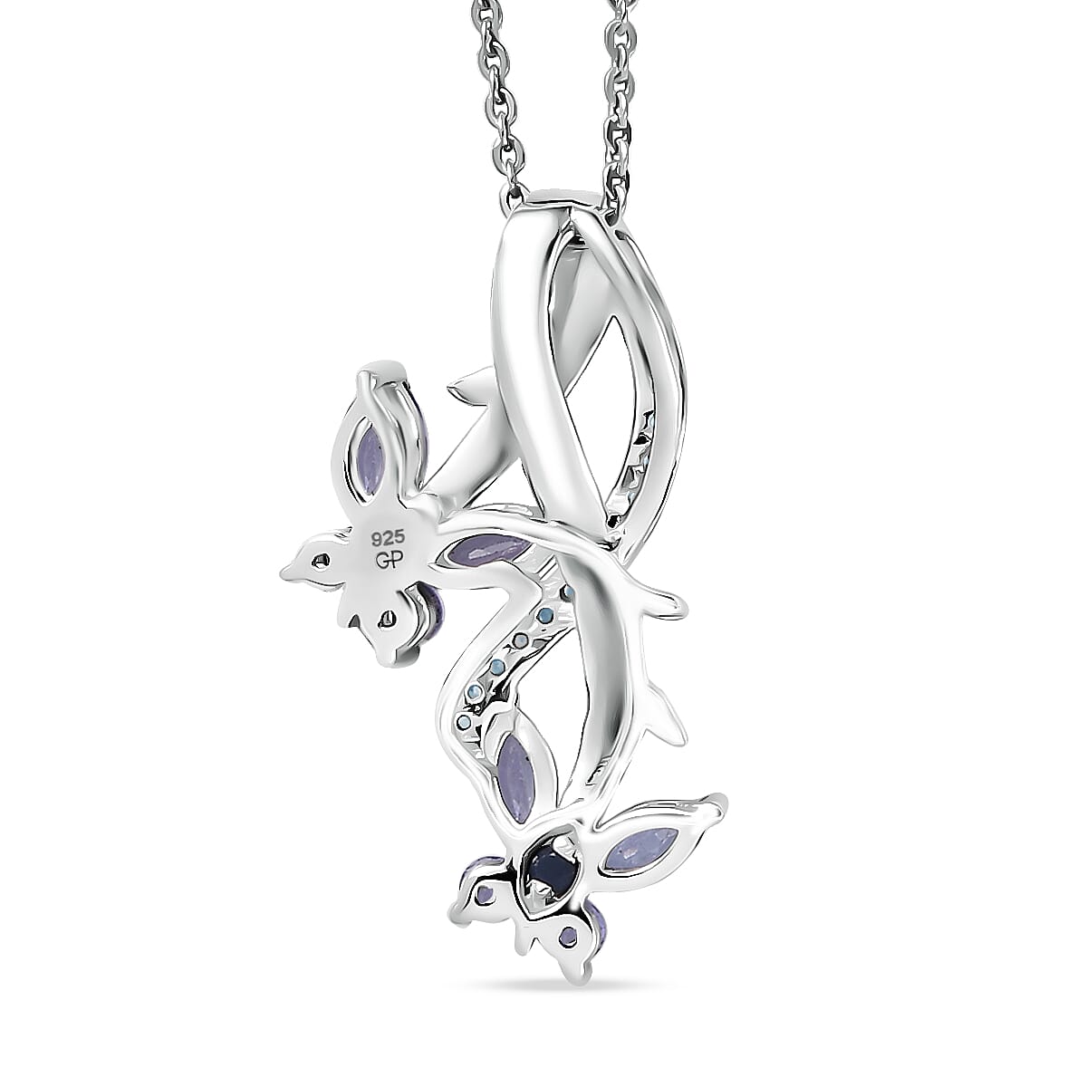 GP - Italian Garden Collection - Tanzanite, White Zircon & Blue Sapphire Pendant with Chain (Size 20) in Rhodium Overlay Sterling Silver 1.01 Ct.
