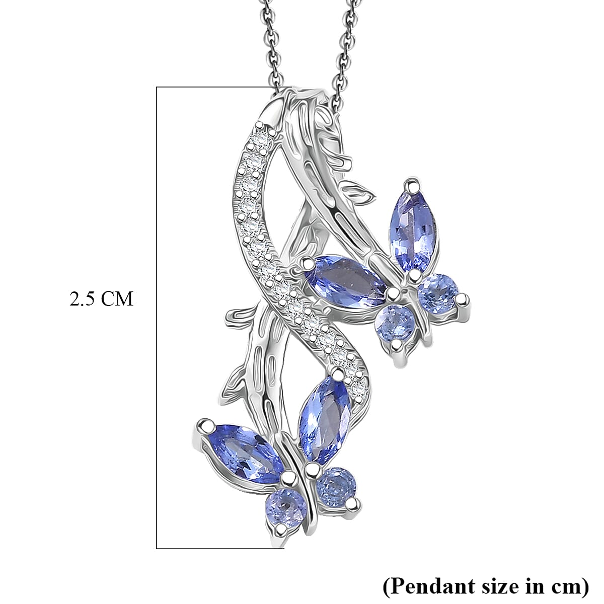 GP - Italian Garden Collection - Tanzanite, White Zircon & Blue Sapphire Pendant with Chain (Size 20) in Rhodium Overlay Sterling Silver 1.01 Ct.