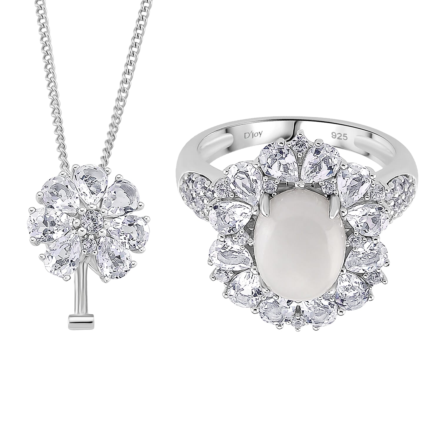 White Jade,  White Topaz Chain (Size 18) and Fancy Ring in Rhodium Overlay Sterling Silver 4.31 ct  Silver Wt. 9.2 Gms  6.810  Ct.