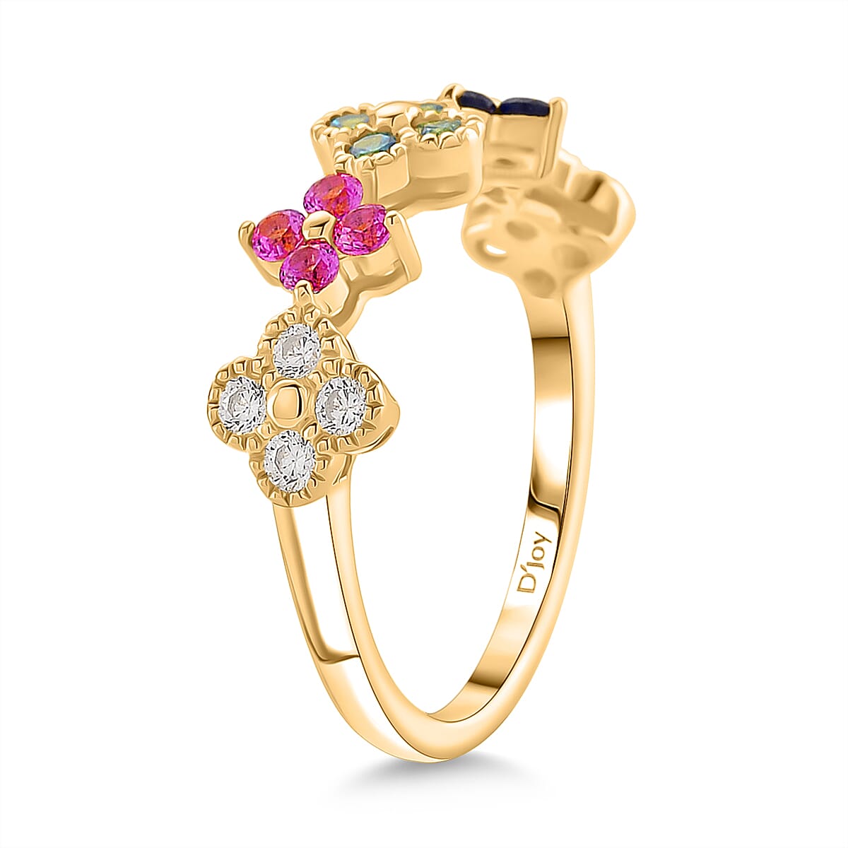 2 Piece Set -  Multi Color Cubic Zirconia Fancy Necklace and Fancy Ring  Sterling Silver  Wt. 5.4 Gms  1.680  Ct.