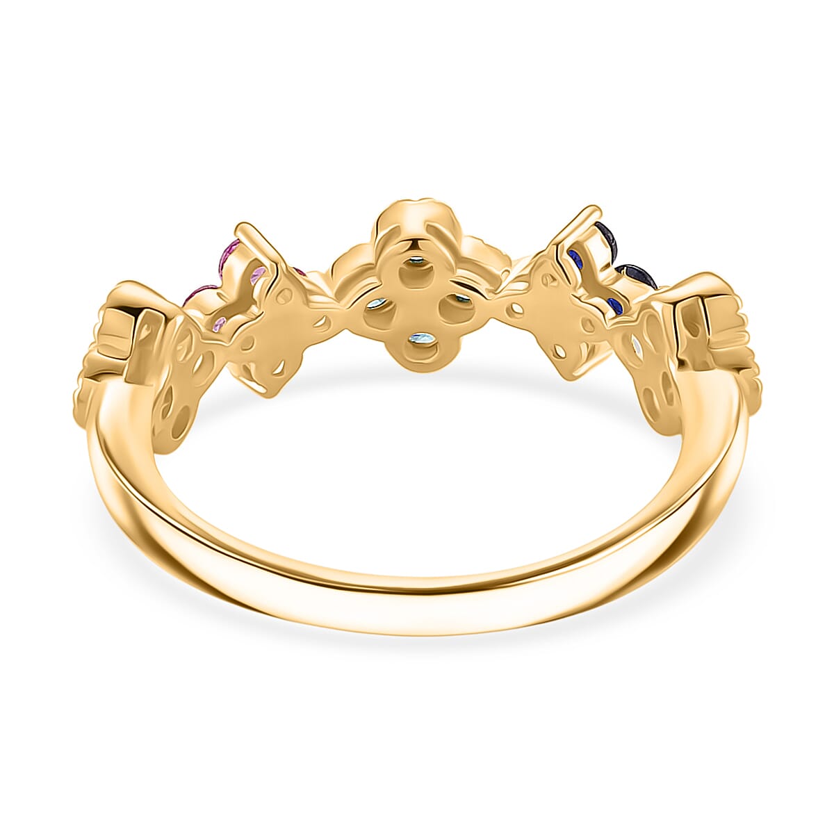 2 Piece Set -  Multi Color Cubic Zirconia Fancy Necklace and Fancy Ring  Sterling Silver  Wt. 5.4 Gms  1.680  Ct.