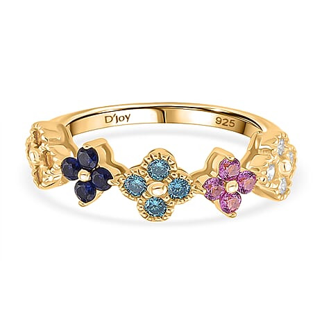 2 Piece Set -  Multi Color Cubic Zirconia Fancy Necklace and Fancy Ring  Sterling Silver  Wt. 5.4 Gms  1.680  Ct.