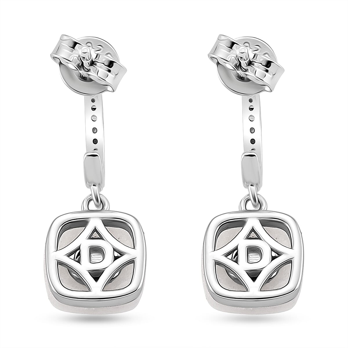 2 Piece Set -  White Jade,  White Cubic Zirconia Earring,Pendant with Chain (Size 20) in Rhodium Overlay Sterling Silver 2.23 pc  7.230  Ct.