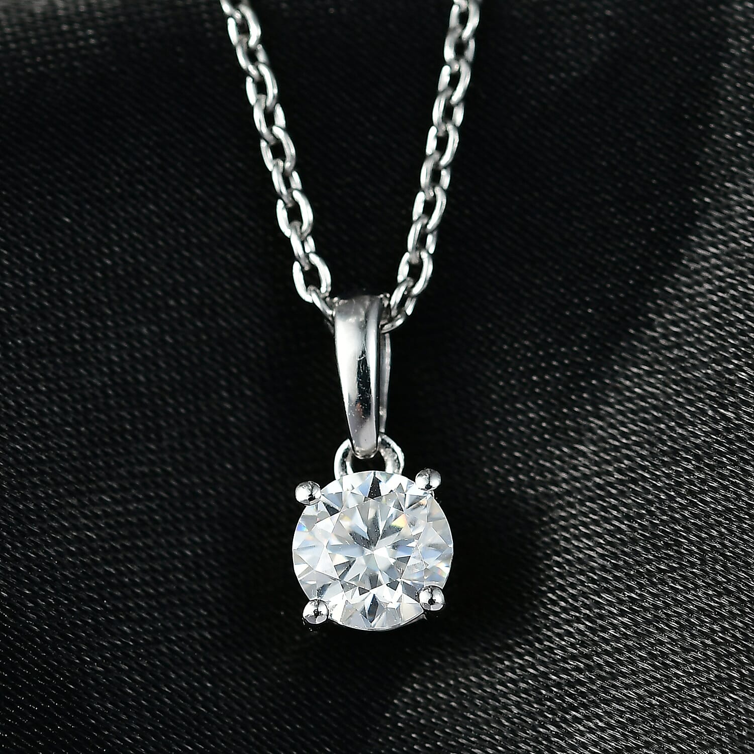 Moissanite Pendant with Chain (Size 20) in Platinum Overlay Sterling Silver