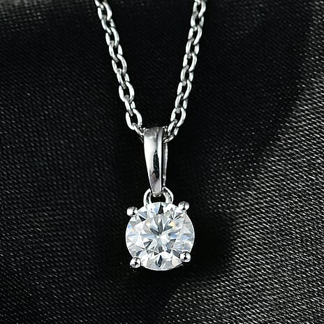 Moissanite Pendant with Chain (Size 20) in Platinum Overlay Sterling Silver