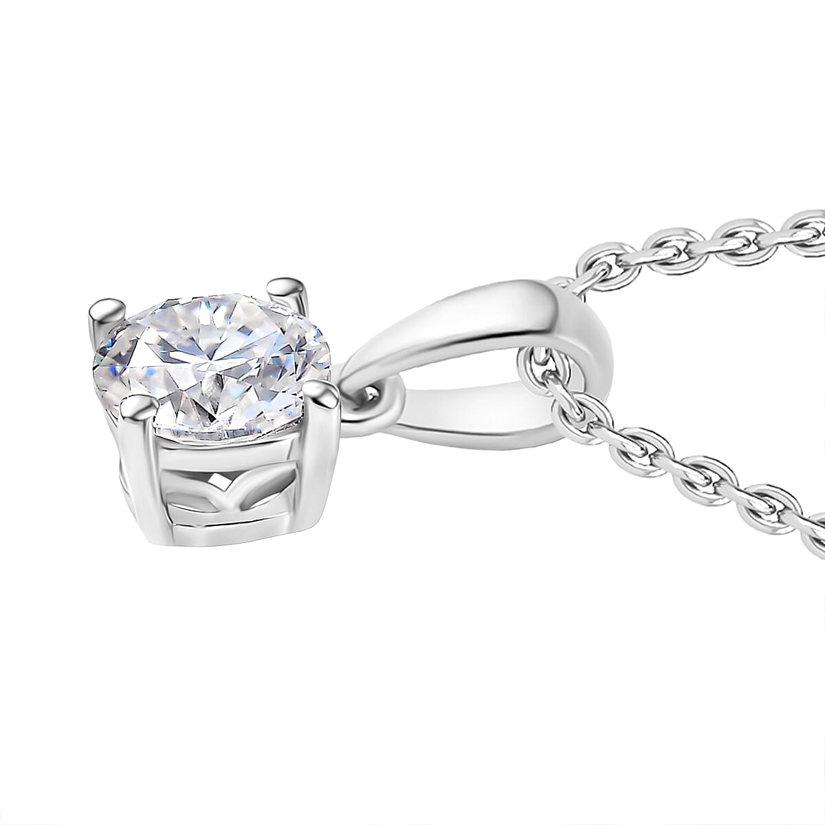 Moissanite Pendant with Chain (Size 20) in Platinum Overlay Sterling Silver