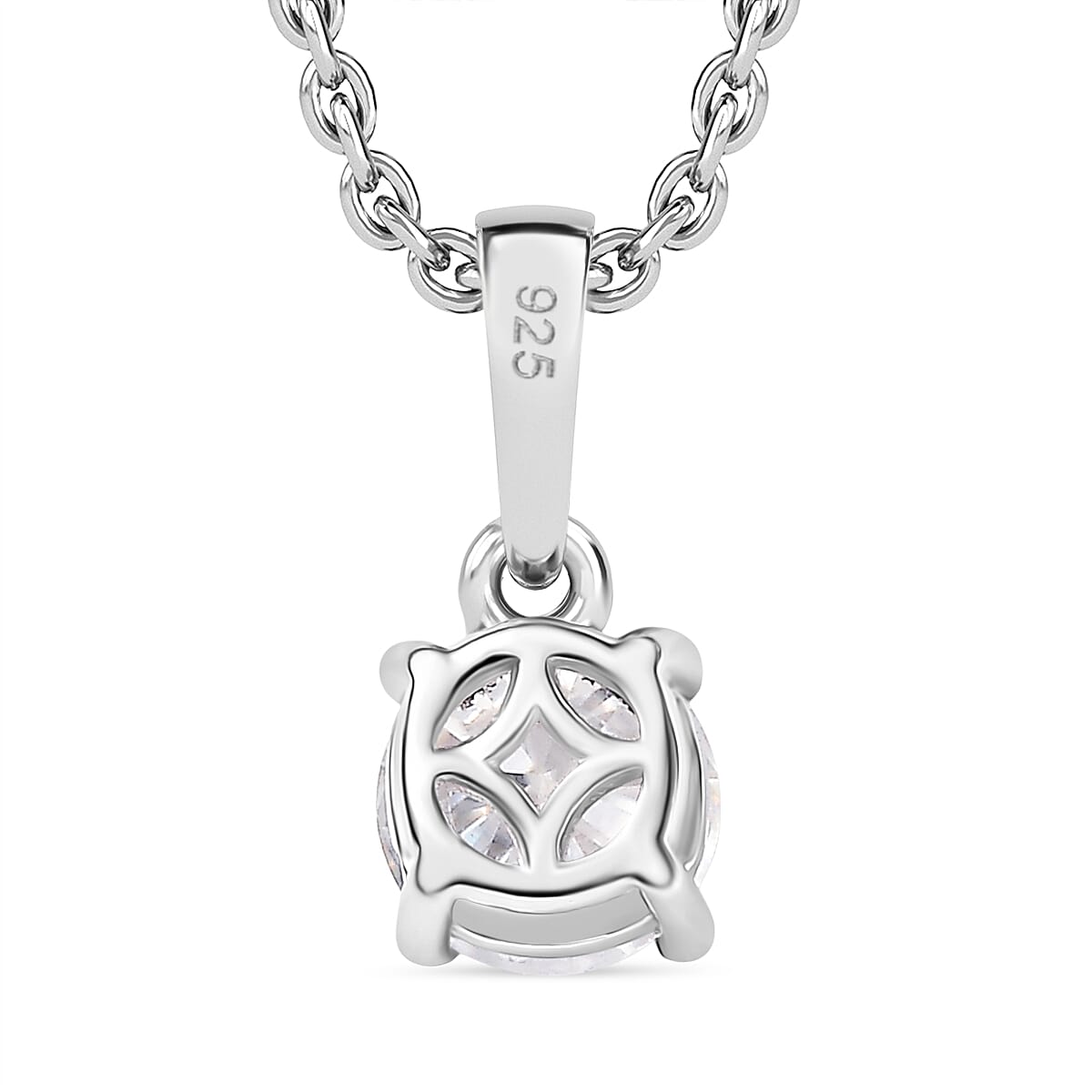 Moissanite Pendant with Chain (Size 20) in Platinum Overlay Sterling Silver