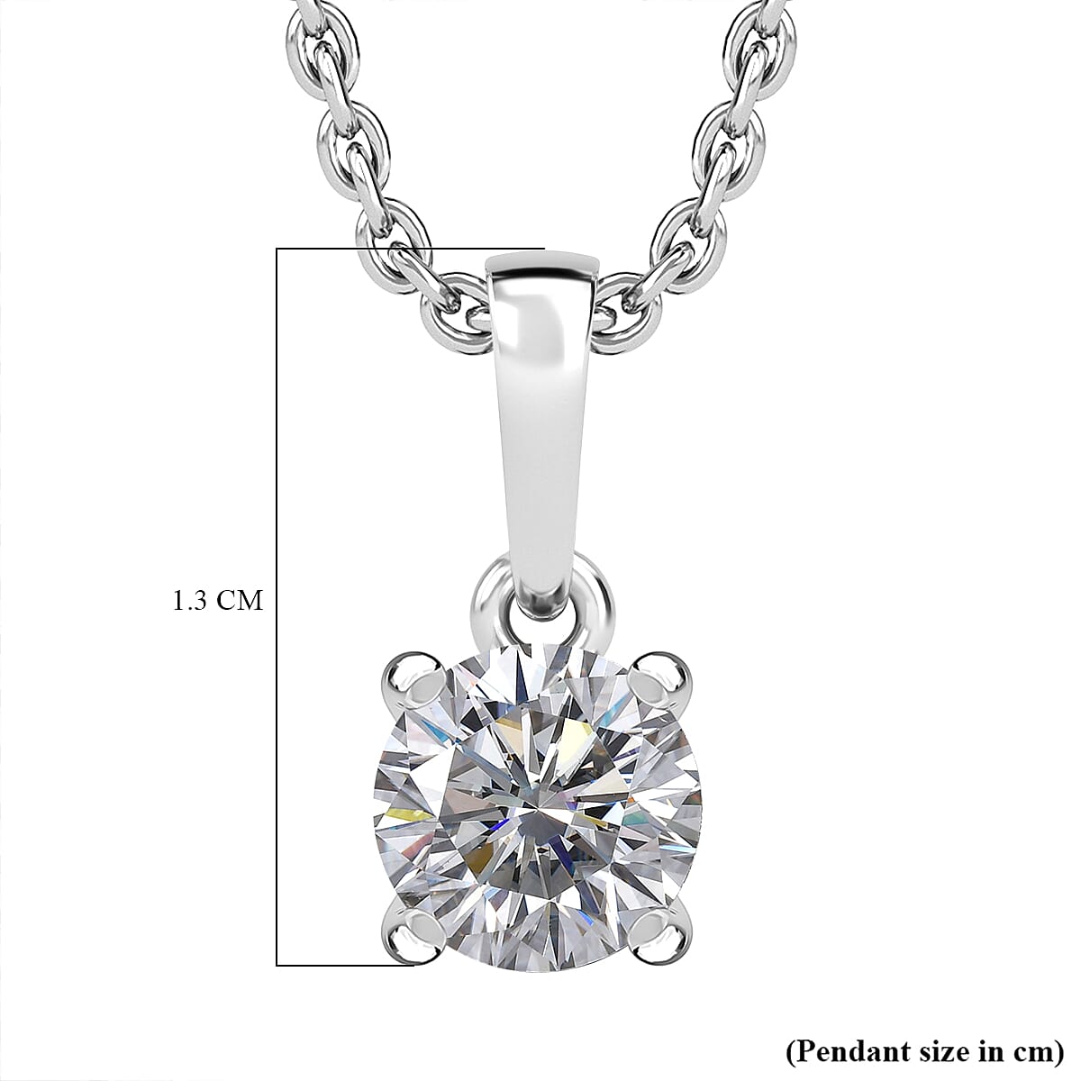 Moissanite Pendant with Chain (Size 20) in Platinum Overlay Sterling Silver