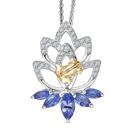 GP - Italian Garden Collection - Tanzanite, White Zircon & Blue Sapphire Pendant with Chain (Size 20) in Rhodium Overlay Sterling Silver 1.11 Ct.
