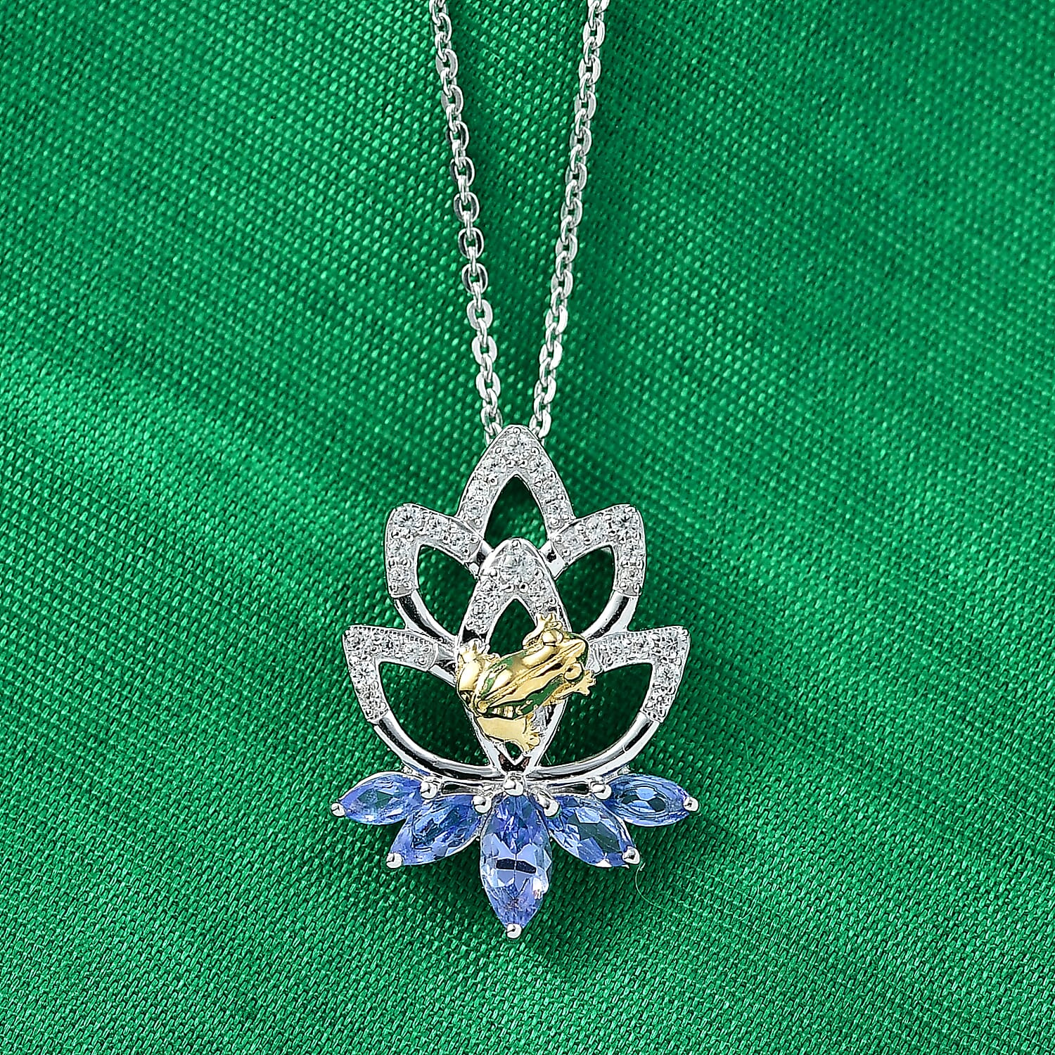 GP - Italian Garden Collection - Tanzanite, White Zircon & Blue Sapphire Pendant with Chain (Size 20) in Rhodium Overlay Sterling Silver 1.11 Ct.