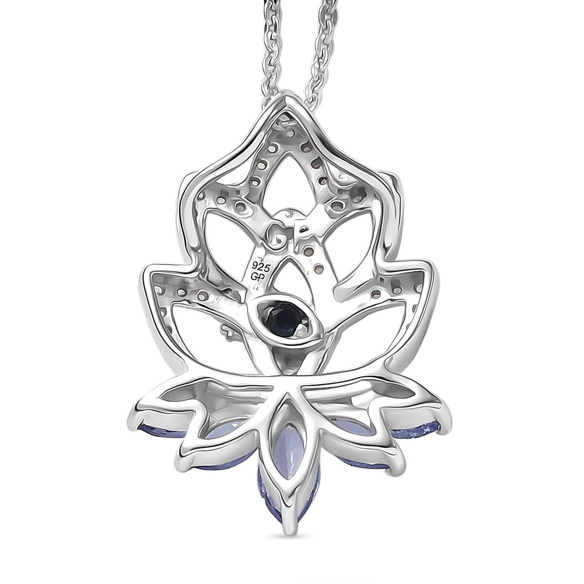 GP - Italian Garden Collection - Tanzanite, White Zircon & Blue Sapphire Pendant with Chain (Size 20) in Rhodium Overlay Sterling Silver 1.11 Ct.