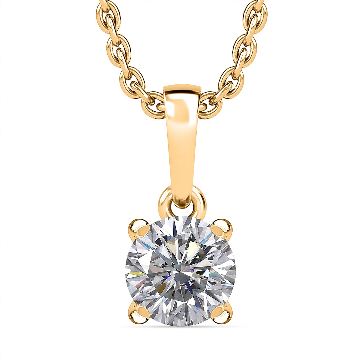 Moissanite Pendant with Chain (Size 20) in 18K Yellow Gold Plated Sterling Silver