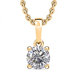 Moissanite Pendant with Chain (Size 20) in Platinum Overlay Sterling Silver