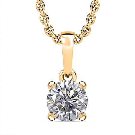 Moissanite Pendant with Chain (Size 20) in 18K Yellow Gold Plated Sterling Silver