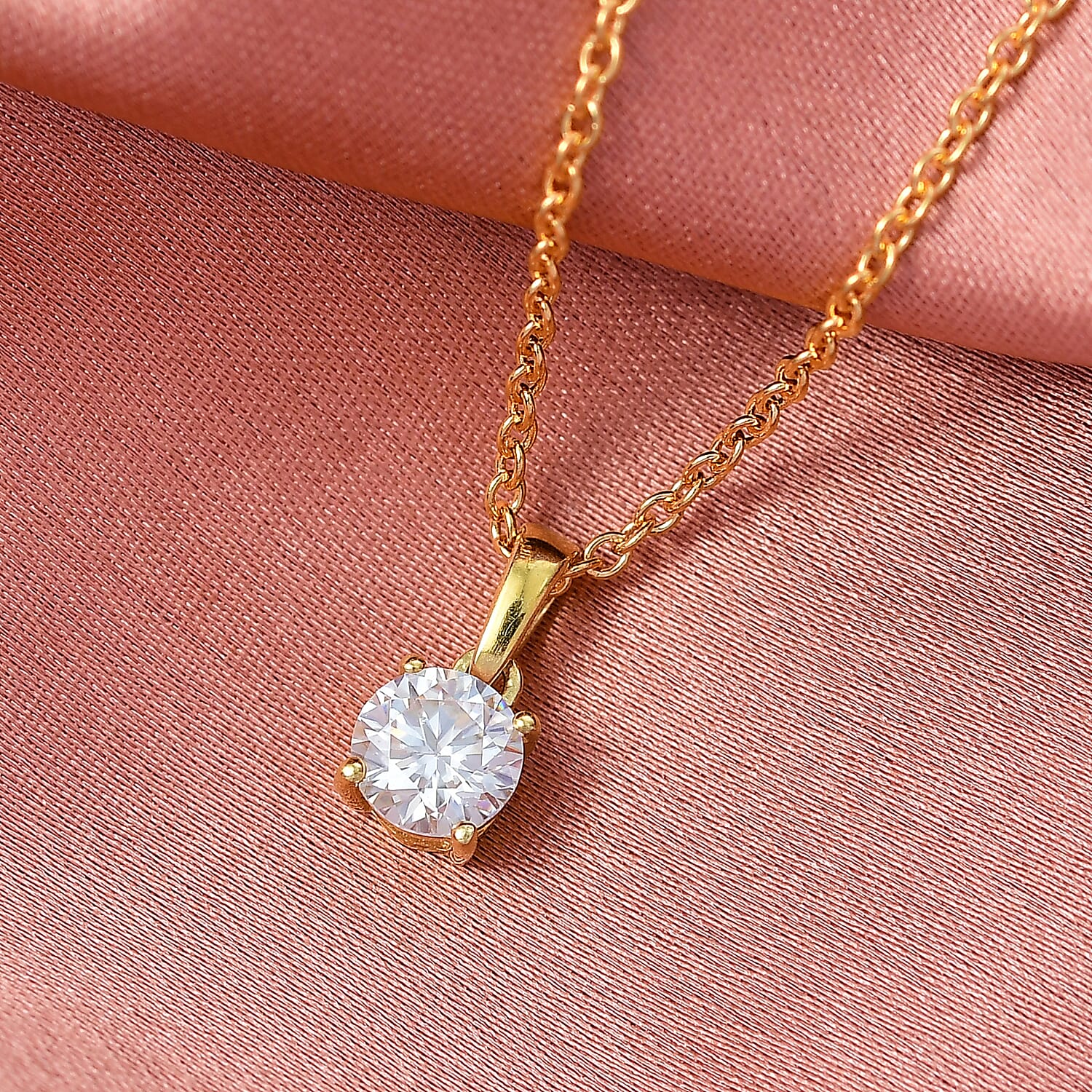 Moissanite Pendant with Chain (Size 20) in 18K Yellow Gold Plated Sterling Silver