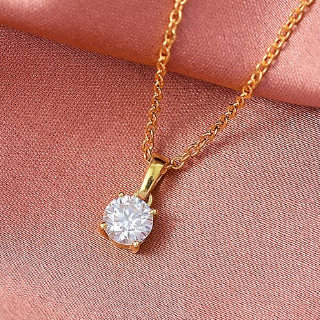 Moissanite Pendant with Chain (Size 20) in 18K Yellow Gold Plated Sterling Silver